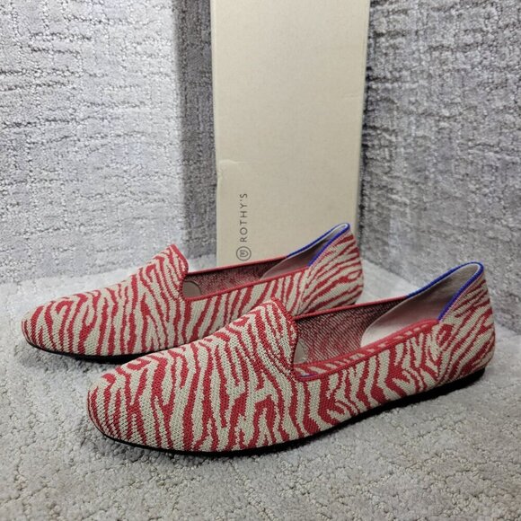 Rothys The Loafer Red Zebra Round Toe Slip on Flat Shoes Multiple